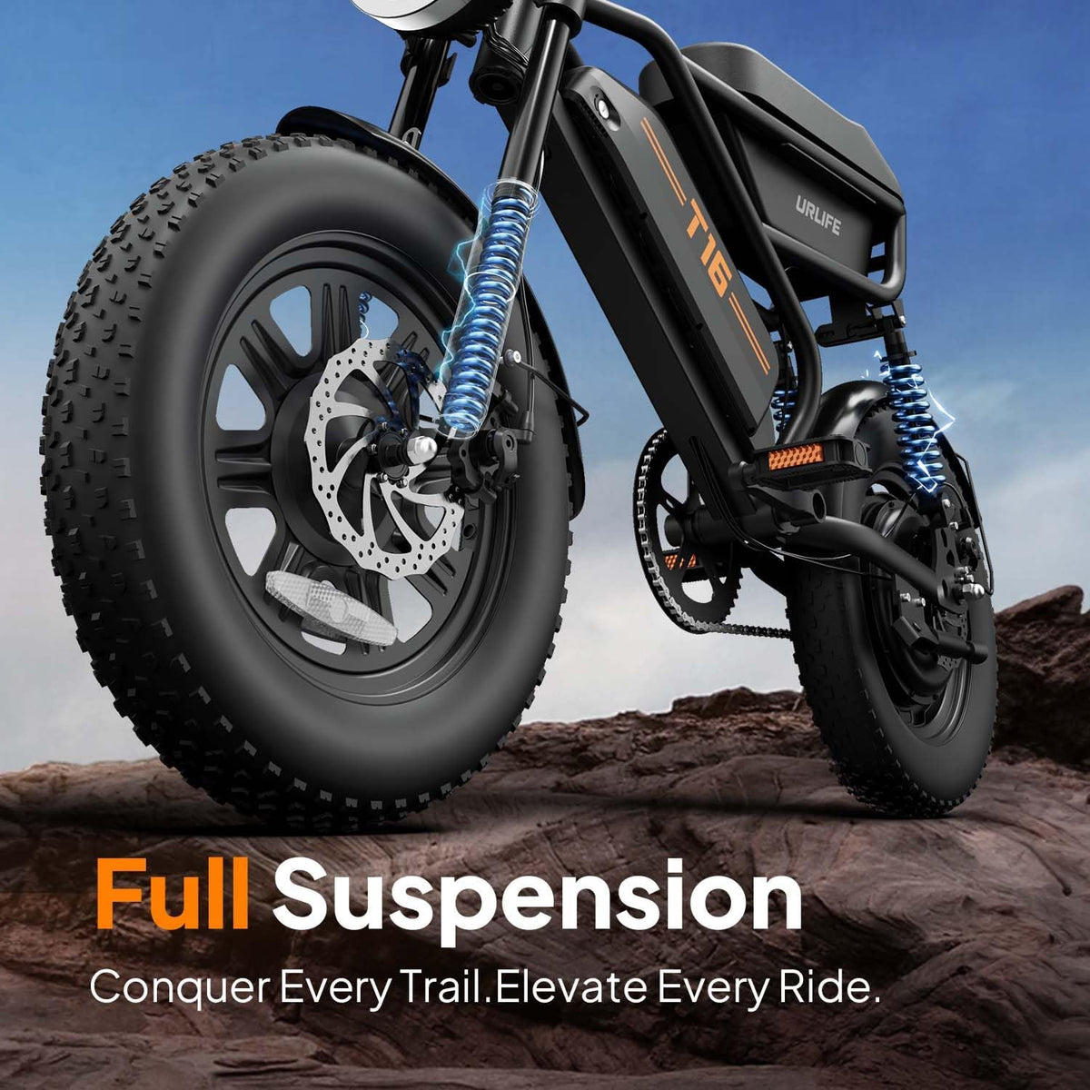 16" Fat Tire Electric Bike, 48V 13Ah Removable Battery, 250W Motor, Dual Suspension E-Bike with Storage Box & LCD Display