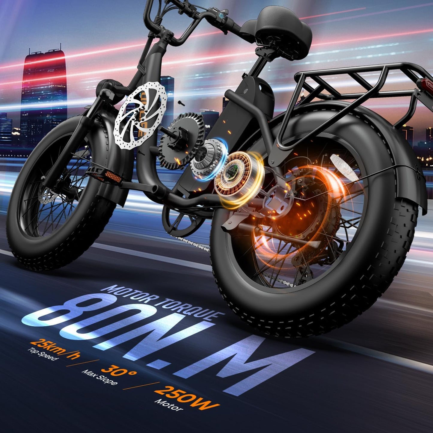 20" Fat Tire Electric Bike for Adults, Removable Battery, 7-Speed E-Bike with Color LCD Display, Mountain