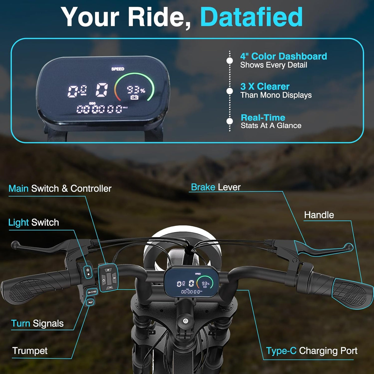 16" Fat Tire Electric Bike for Adults, 48V 13.5Ah Removable Battery, 250W Motor, Dual Suspension E-Bike with LCD Display