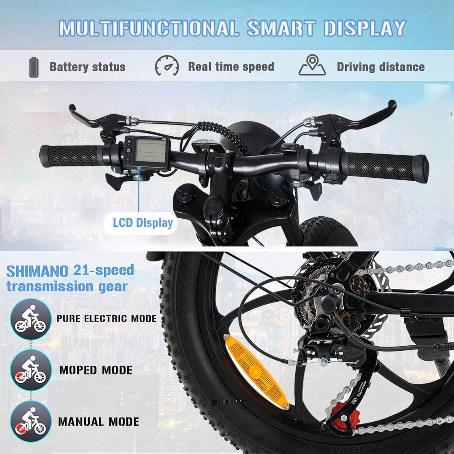 26" Fat Tire Electric Bike for Adults, 36V 10.4Ah Battery, 250W Motor, 21-Speed E-Bike with LCD Display & Dual Disc Brakes