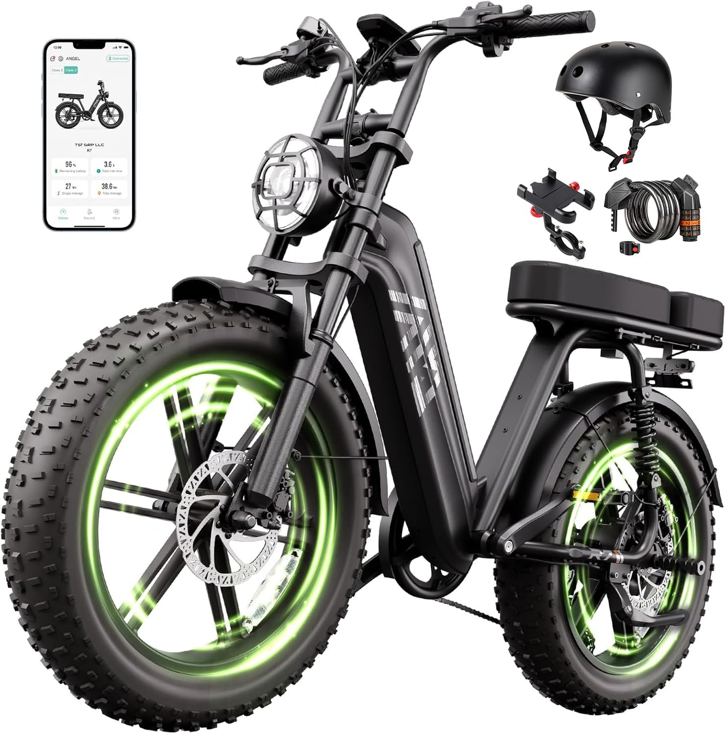 20" Fat Tire Electric Bike for Adults, 1500W Peak Motor, 48V 15Ah Battery, 7-Speed E-Bike with Full Suspension