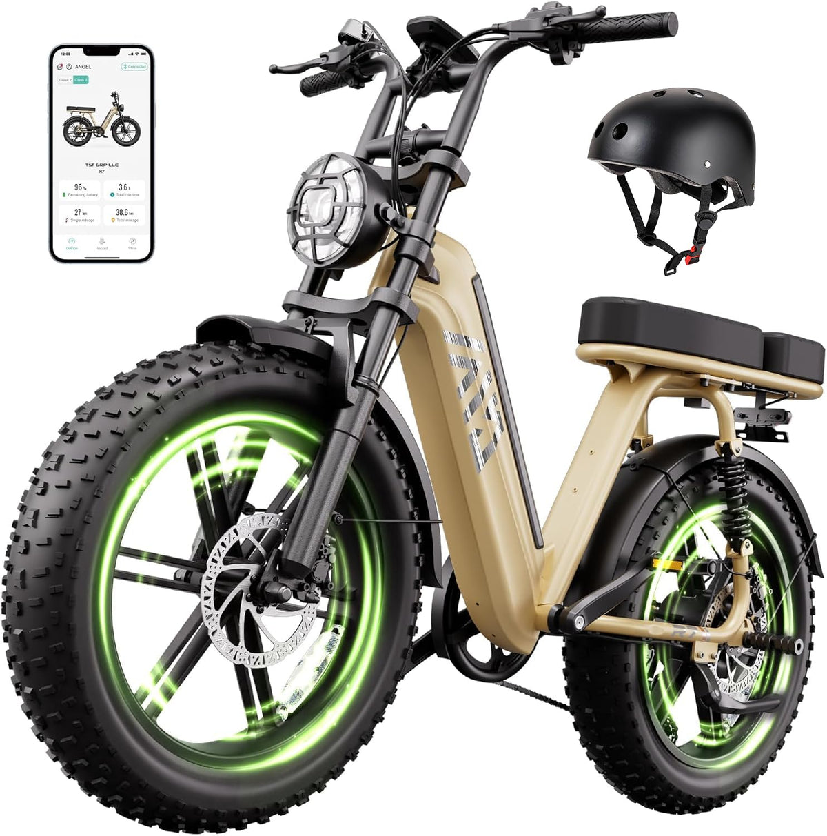 20" Fat Tire Electric Bike for Adults, 1500W Peak Motor, 48V 15Ah Battery, 7-Speed E-Bike with Full Suspension