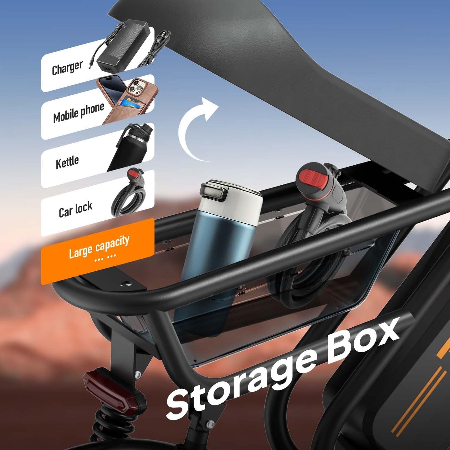 16" Fat Tire Electric Bike, 48V 13Ah Removable Battery, 250W Motor, Dual Suspension E-Bike with Storage Box & LCD Display