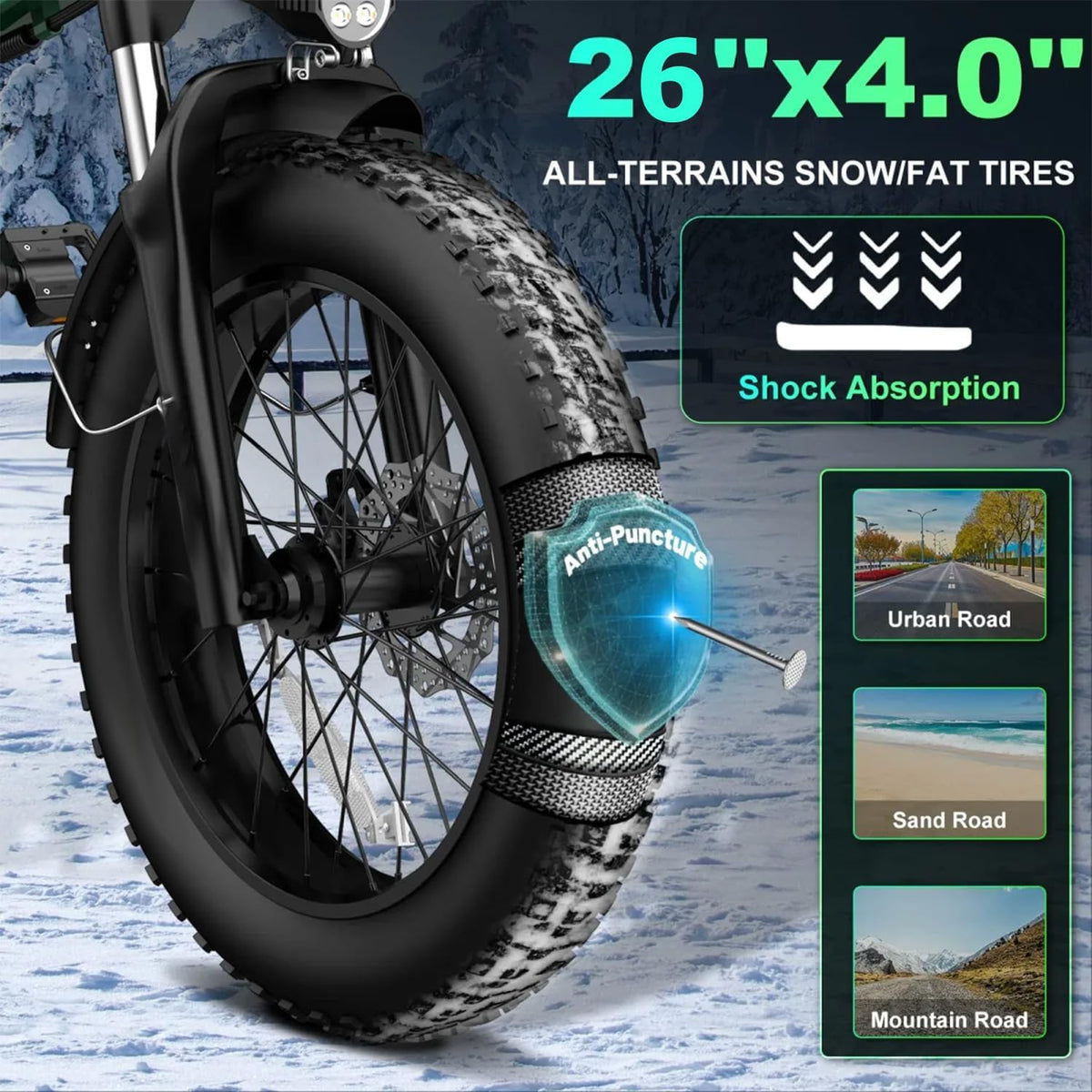 26" Fat Tire Electric Bike for Adults, 36V 10.4Ah Battery, 250W Motor, 21-Speed E-Bike with LCD Display & Dual Disc Brakes