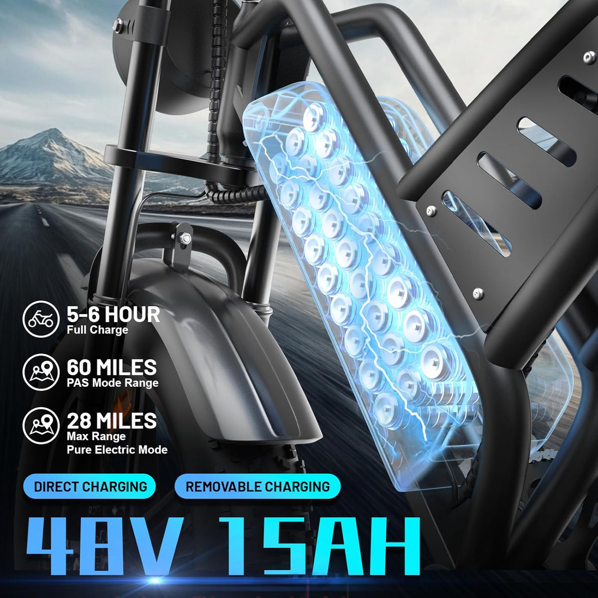 20" Fat Tire Electric Bike for Adults, 48V 15Ah Removable Battery, 1500W Peak Motor E-Bike, 7-Speed Mountain Bike