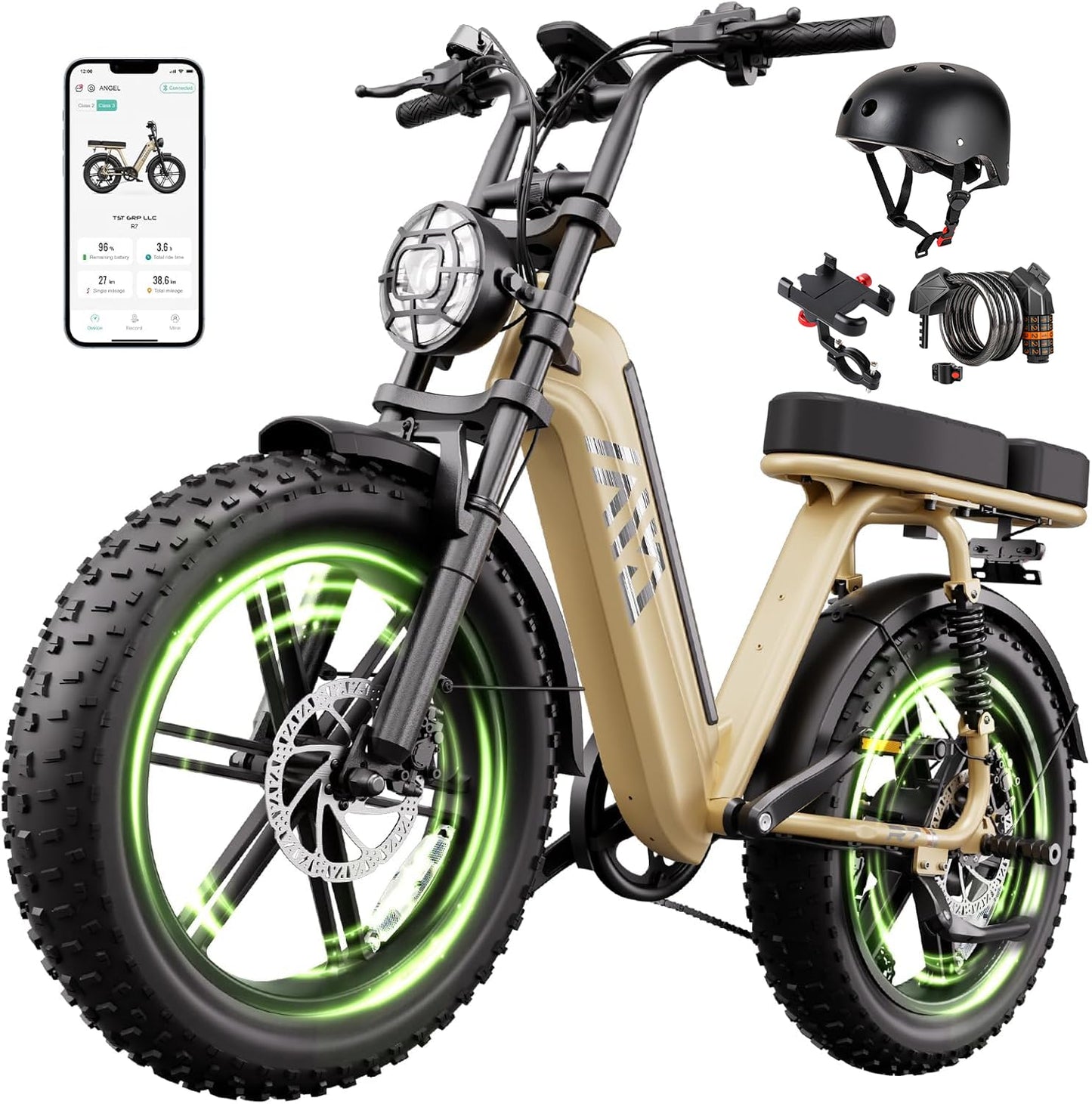 20" Fat Tire Electric Bike for Adults, 1500W Peak Motor, 48V 15Ah Battery, 7-Speed E-Bike with Full Suspension