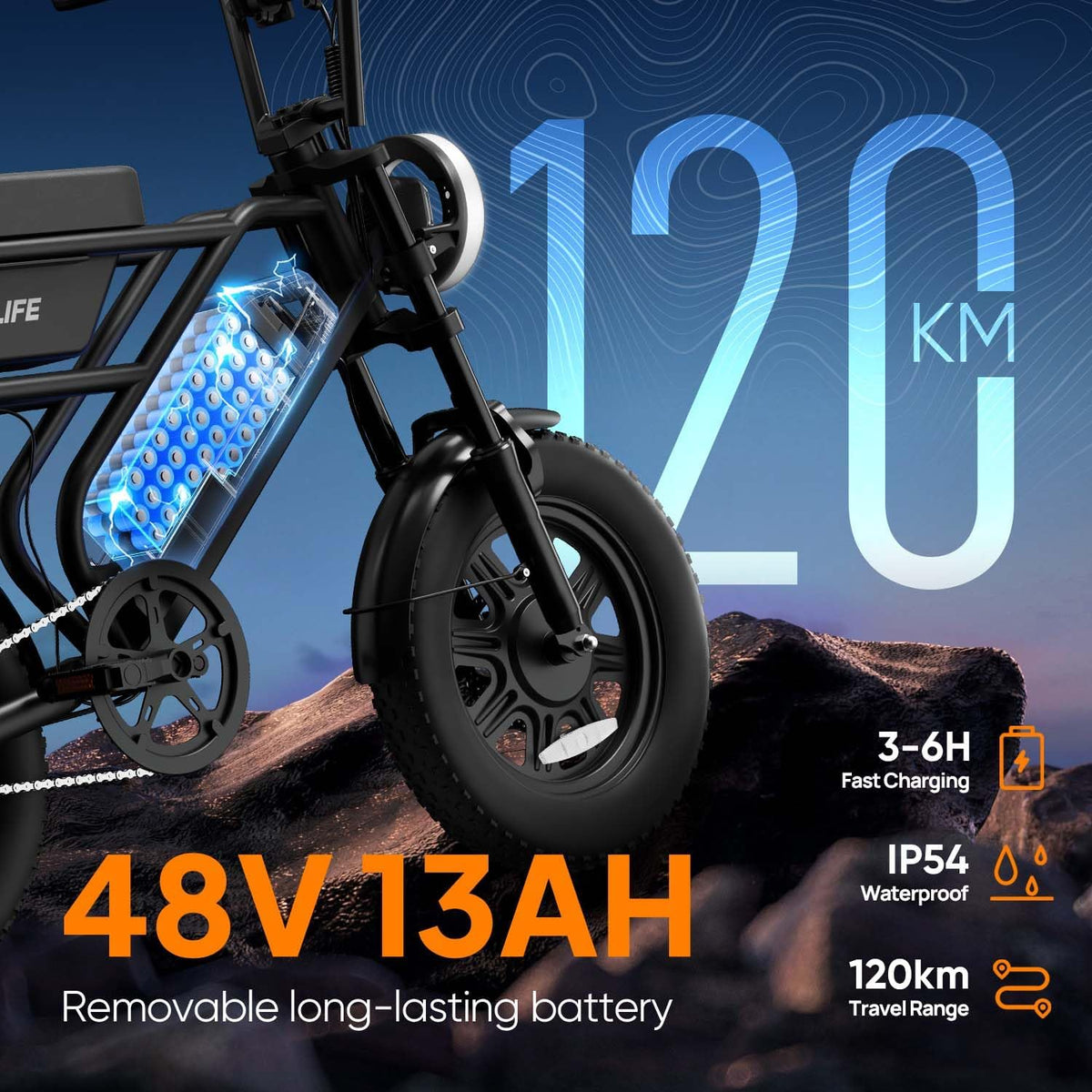 16" Fat Tire Electric Bike, 48V 13Ah Removable Battery, 250W Motor, Dual Suspension E-Bike with Storage Box & LCD Display
