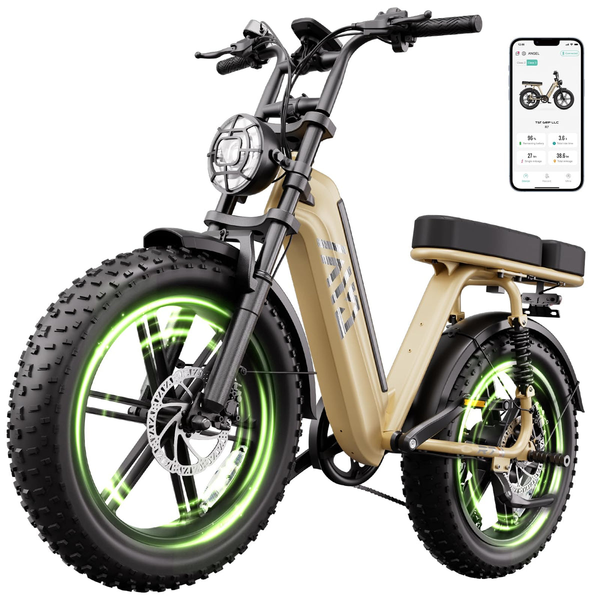 20" Fat Tire Electric Bike for Adults, 1500W Peak Motor, 48V 15Ah Battery, 7-Speed E-Bike with Full Suspension