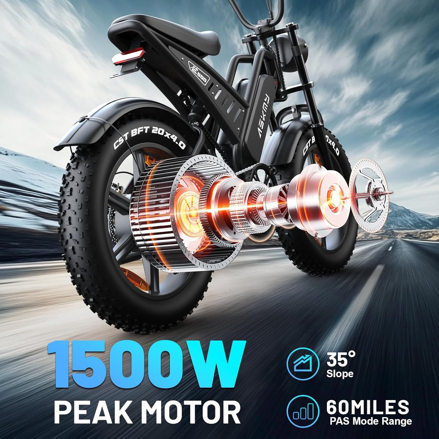 20" Fat Tire Electric Bike for Adults, 48V 15Ah Removable Battery, 1500W Peak Motor E-Bike, 7-Speed Mountain Bike
