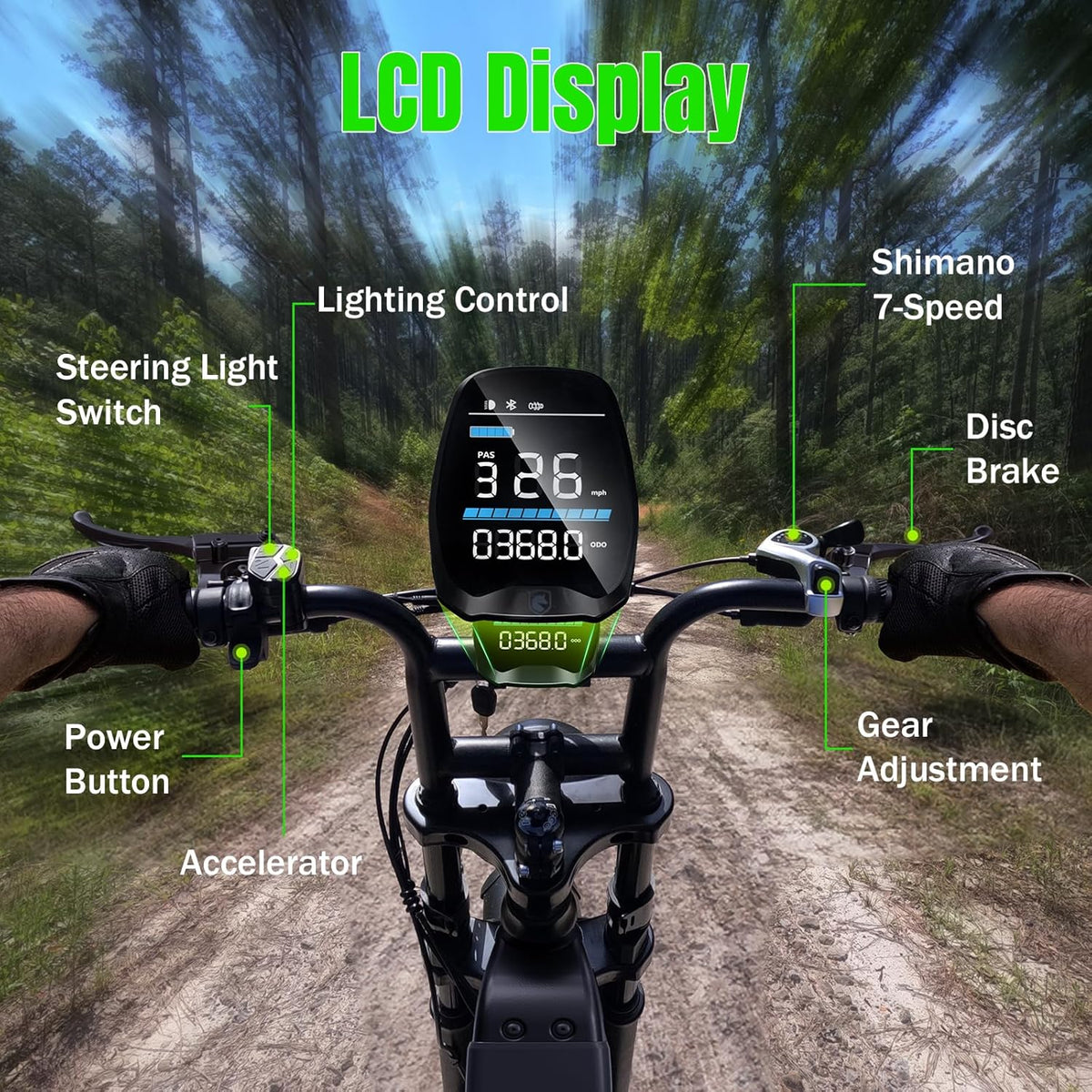 20" Fat Tire Electric Bike for Adults, 1500W Peak Motor, 48V 15Ah Battery, 7-Speed E-Bike with Full Suspension