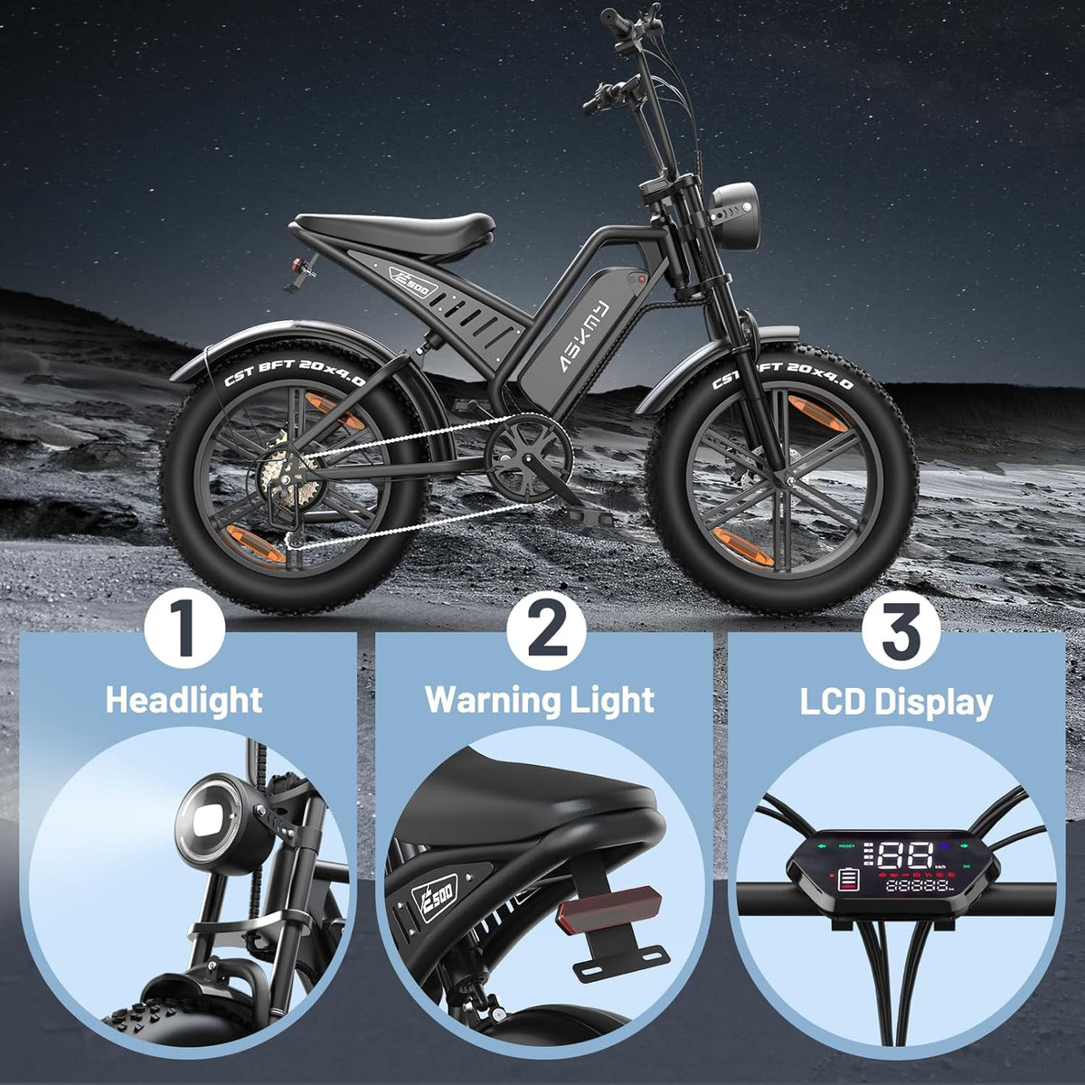 20" Fat Tire Electric Bike for Adults, 48V 15Ah Removable Battery, 1500W Peak Motor E-Bike, 7-Speed Mountain Bike