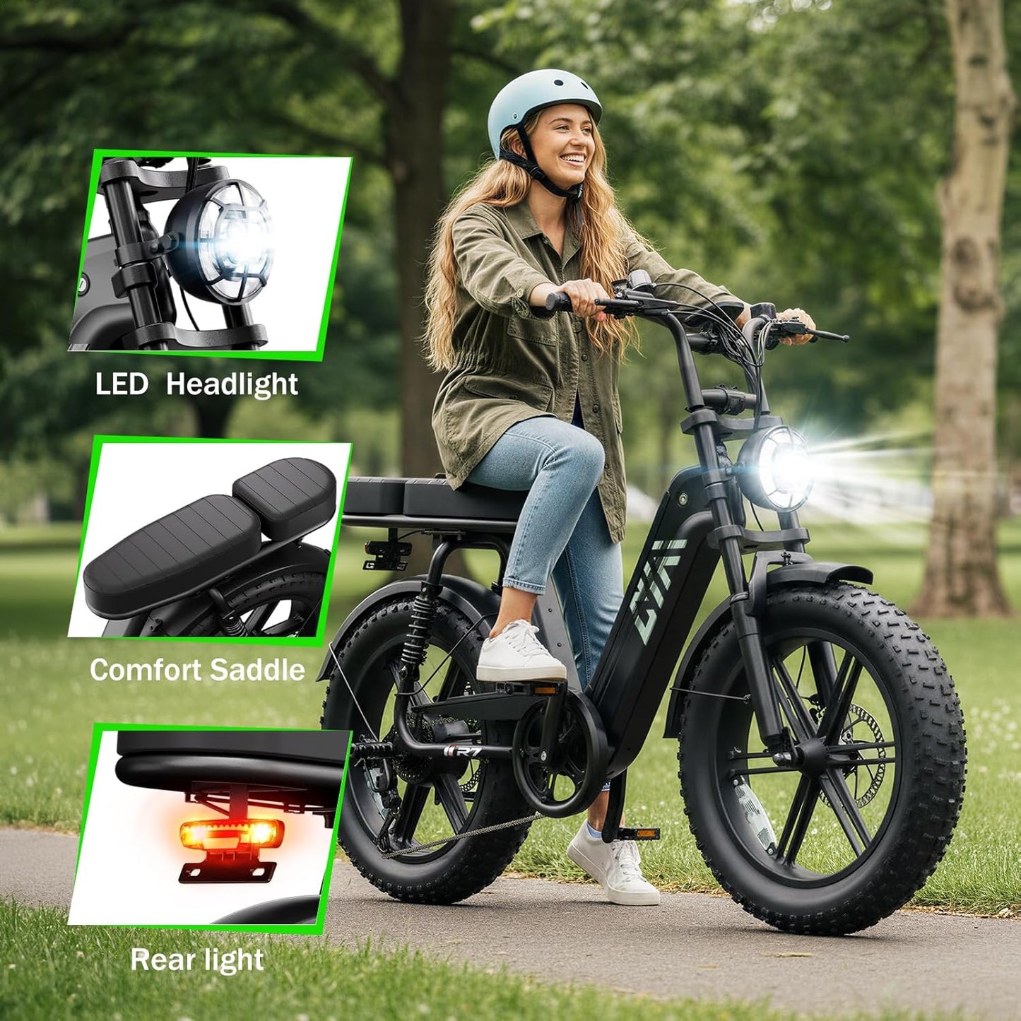 20" Fat Tire Electric Bike for Adults, 1500W Peak Motor, 48V 15Ah Battery, 7-Speed E-Bike with Full Suspension