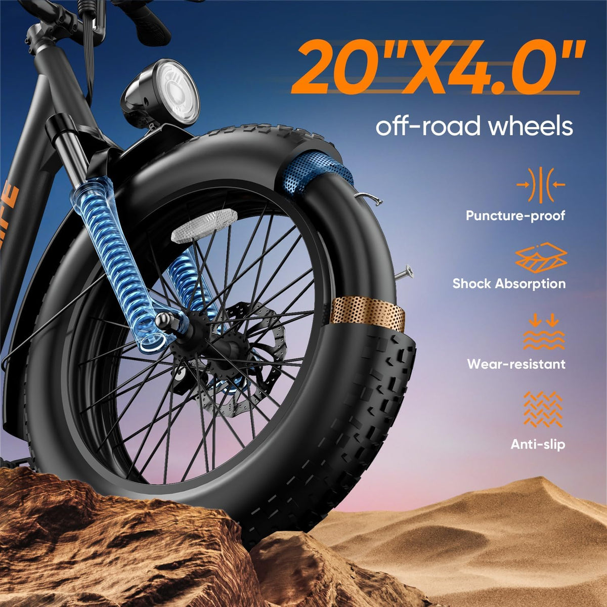 20" Fat Tire Electric Bike for Adults, Removable Battery, 7-Speed E-Bike with Color LCD Display, Mountain