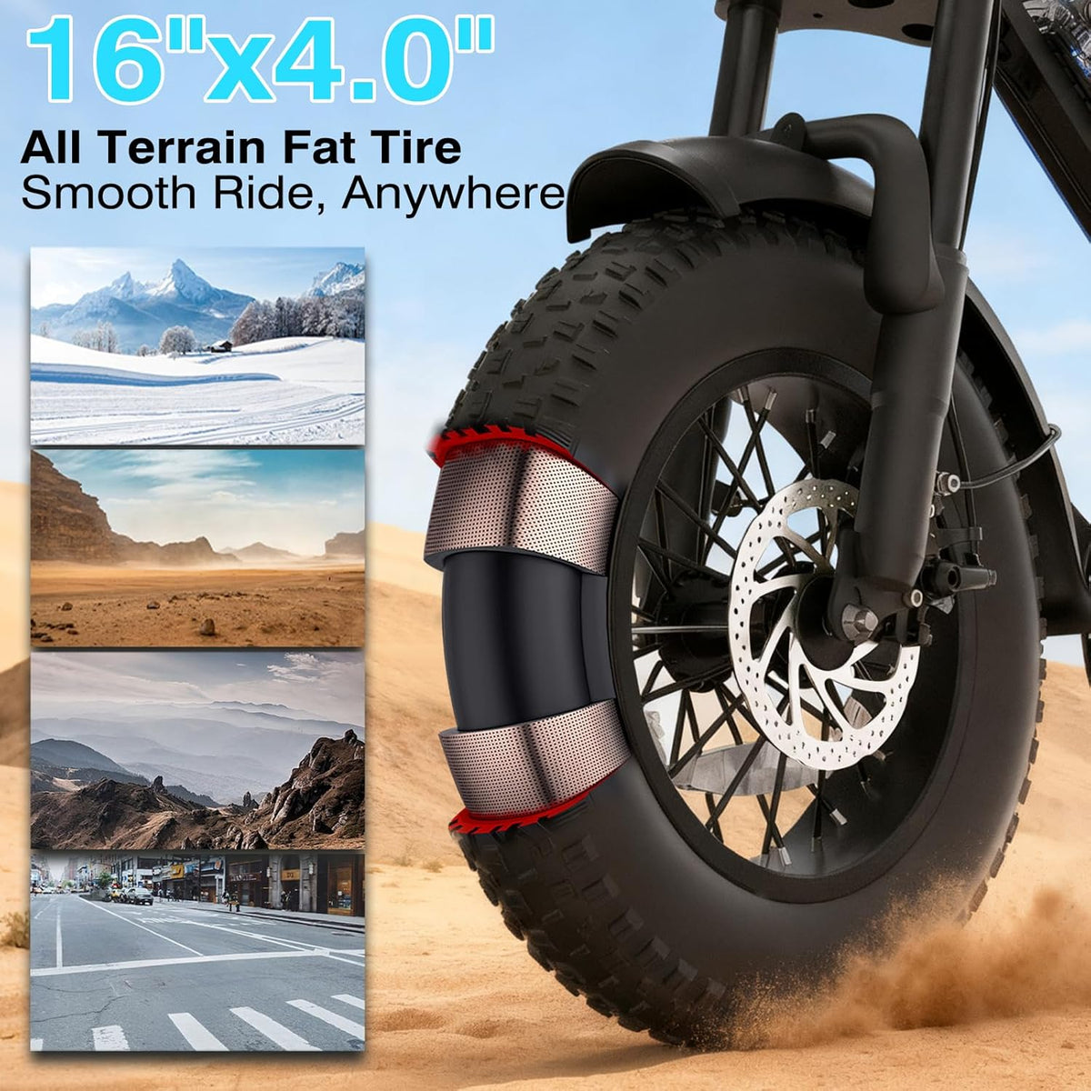 16" Fat Tire Electric Bike for Adults, 48V 13.5Ah Removable Battery, 250W Motor, Dual Suspension E-Bike with LCD Display