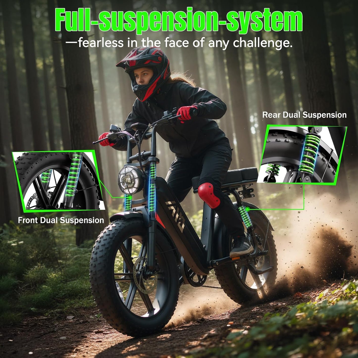 20" Fat Tire Electric Bike for Adults, 1500W Peak Motor, 48V 15Ah Battery, 7-Speed E-Bike with Full Suspension