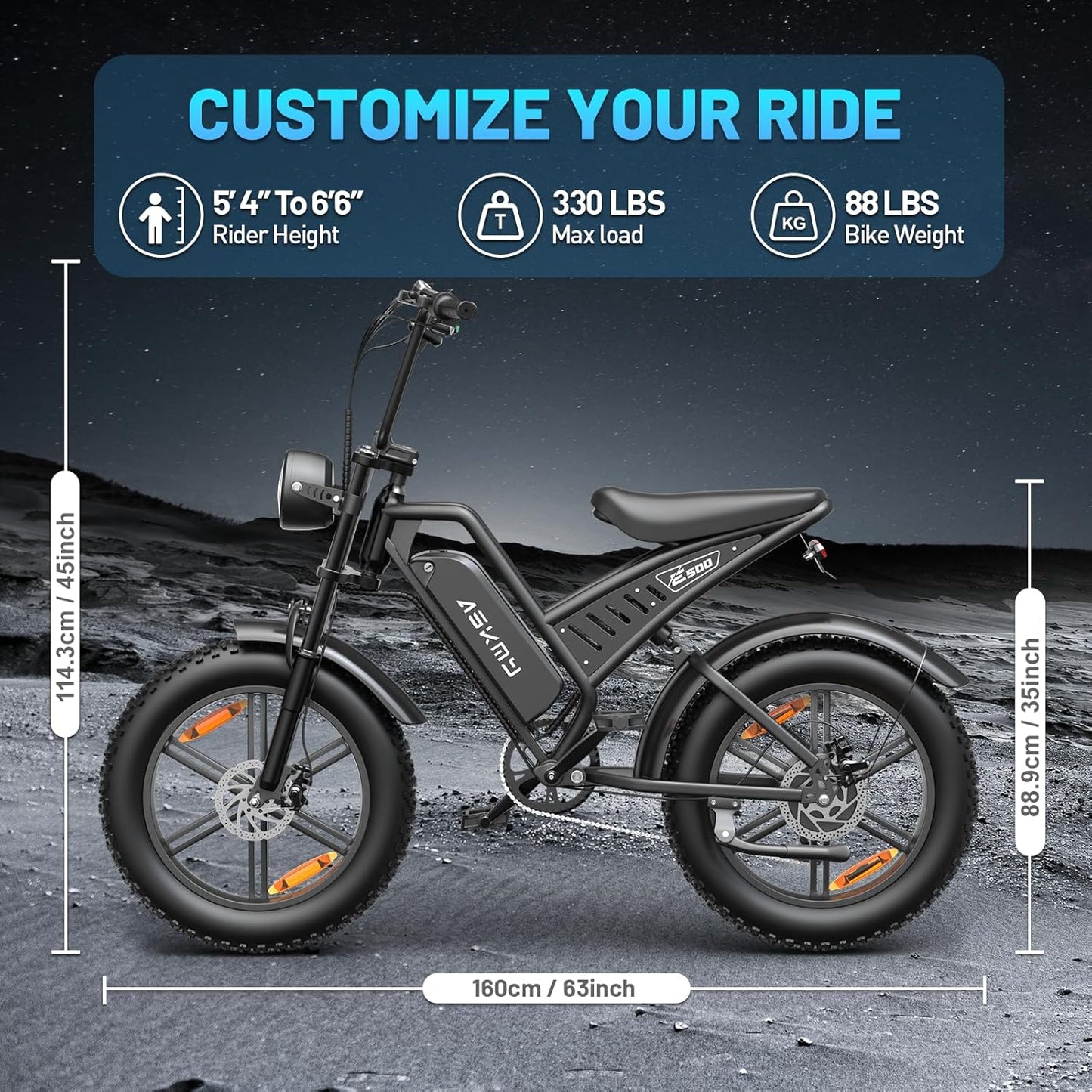 20" Fat Tire Electric Bike for Adults, 48V 15Ah Removable Battery, 1500W Peak Motor E-Bike, 7-Speed Mountain Bike