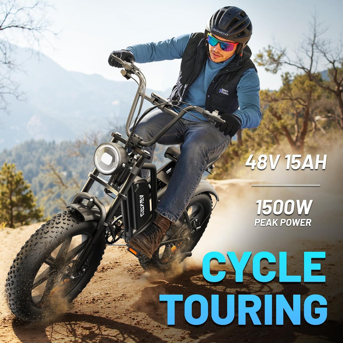20" Fat Tire Electric Bike for Adults, 48V 15Ah Removable Battery, 1500W Peak Motor E-Bike, 7-Speed Mountain Bike