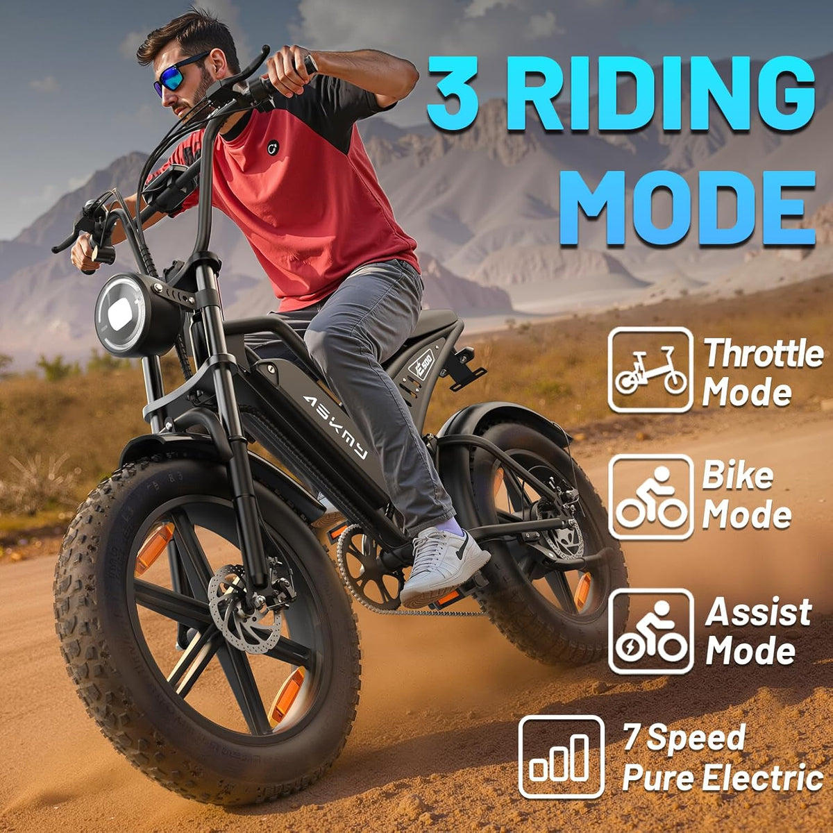 20" Fat Tire Electric Bike for Adults, 48V 15Ah Removable Battery, 1500W Peak Motor E-Bike, 7-Speed Mountain Bike