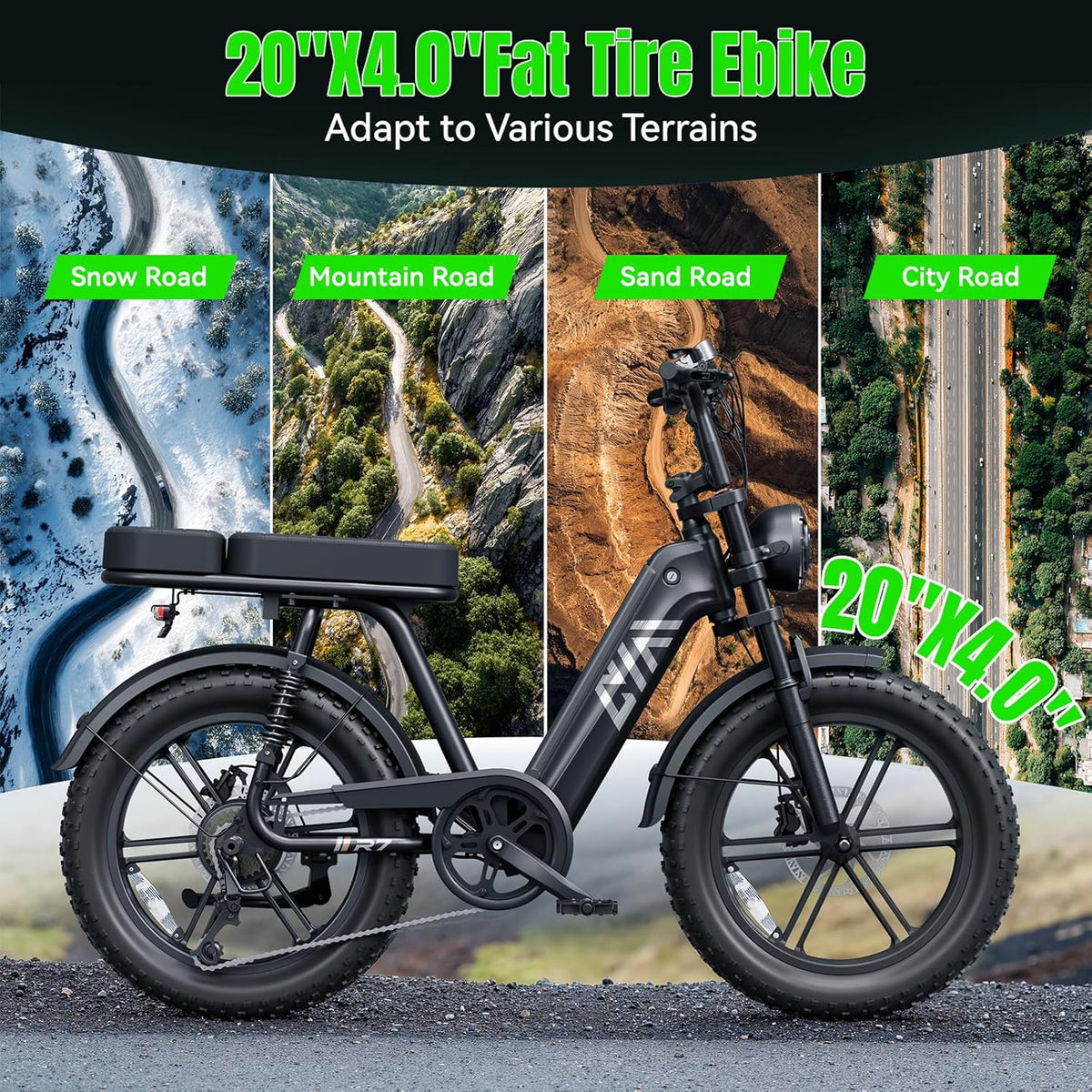 20" Fat Tire Electric Bike for Adults, 1500W Peak Motor, 48V 15Ah Battery, 7-Speed E-Bike with Full Suspension